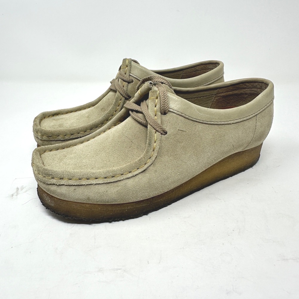 Clarks Wallabee Womens 8M Sand Suede Moc Toe Lace Up Crepe Sole Shoes 35395